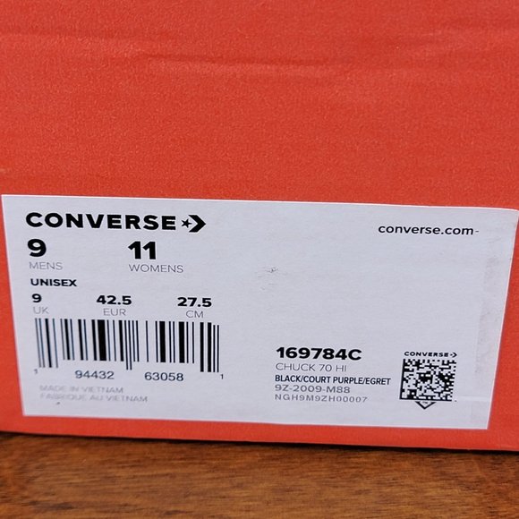 Converse Mens Chuck 70 Hi "Retro Sherpa" 169784C Black/Court Purple/Egret Size 9 - Picture 13 of 13